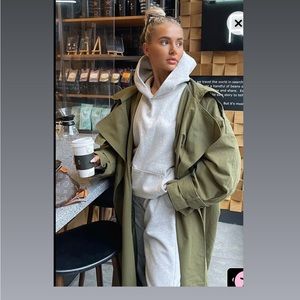 Khaki Woven Hooded Oversized Trench Coat